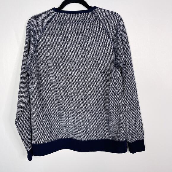 Saturdays New York City Mens Small Navy Blue White Zebra Knit Crew Neck Sweater - Picture 2 of 8